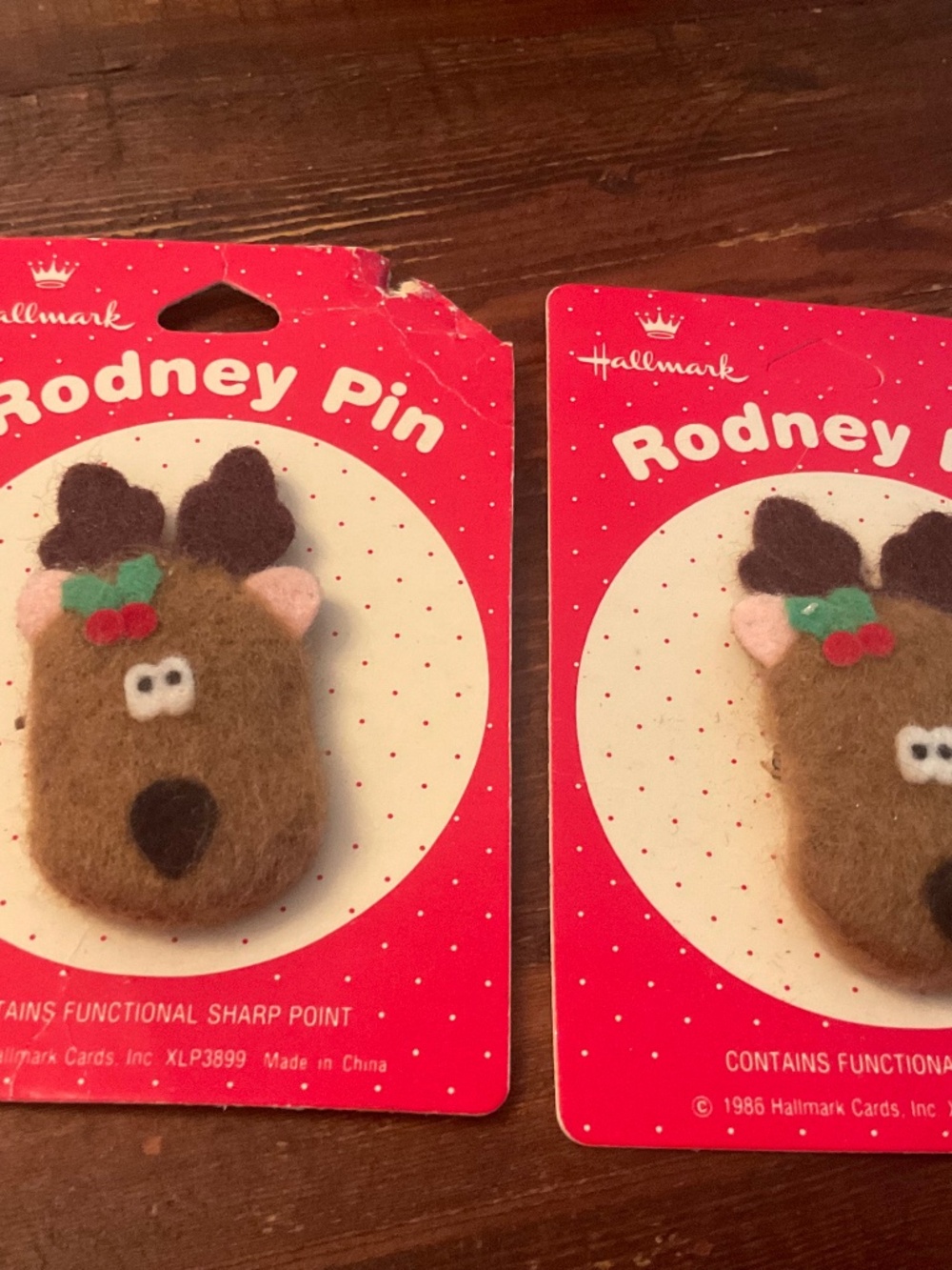 2 total, Vintage Hallmark Rodney the Reindeer pins from 1980’s, NEW